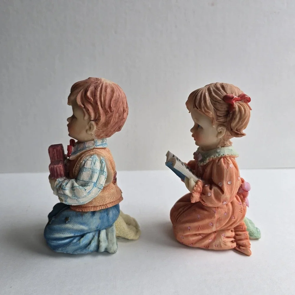 Vintage Praying Boy and Girl Figurines Resin Religious Statues Set of 2
